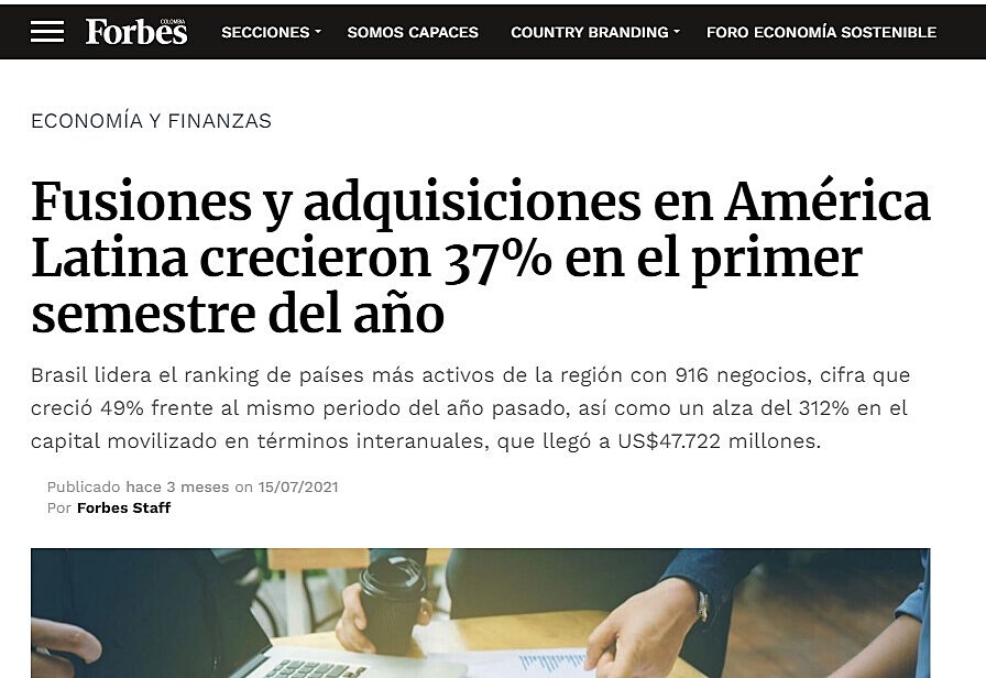 Fusiones y adquisiciones en Amrica Latina crecieron 37% en el primer semestre del ao